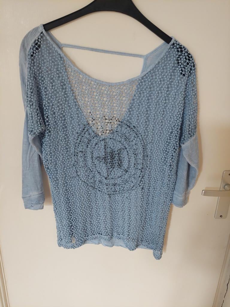 Blouse met broderie, Ophalen of Verzenden, Zo goed als nieuw, Blauw, Lange mouw