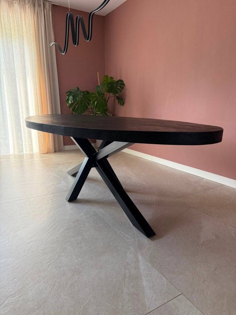 Ovalen eettafel Mangohout (Mokana), Huis en Inrichting, Tafels | Eettafels, Ophalen, Gebruikt, 100 tot 150 cm, 200 cm of meer