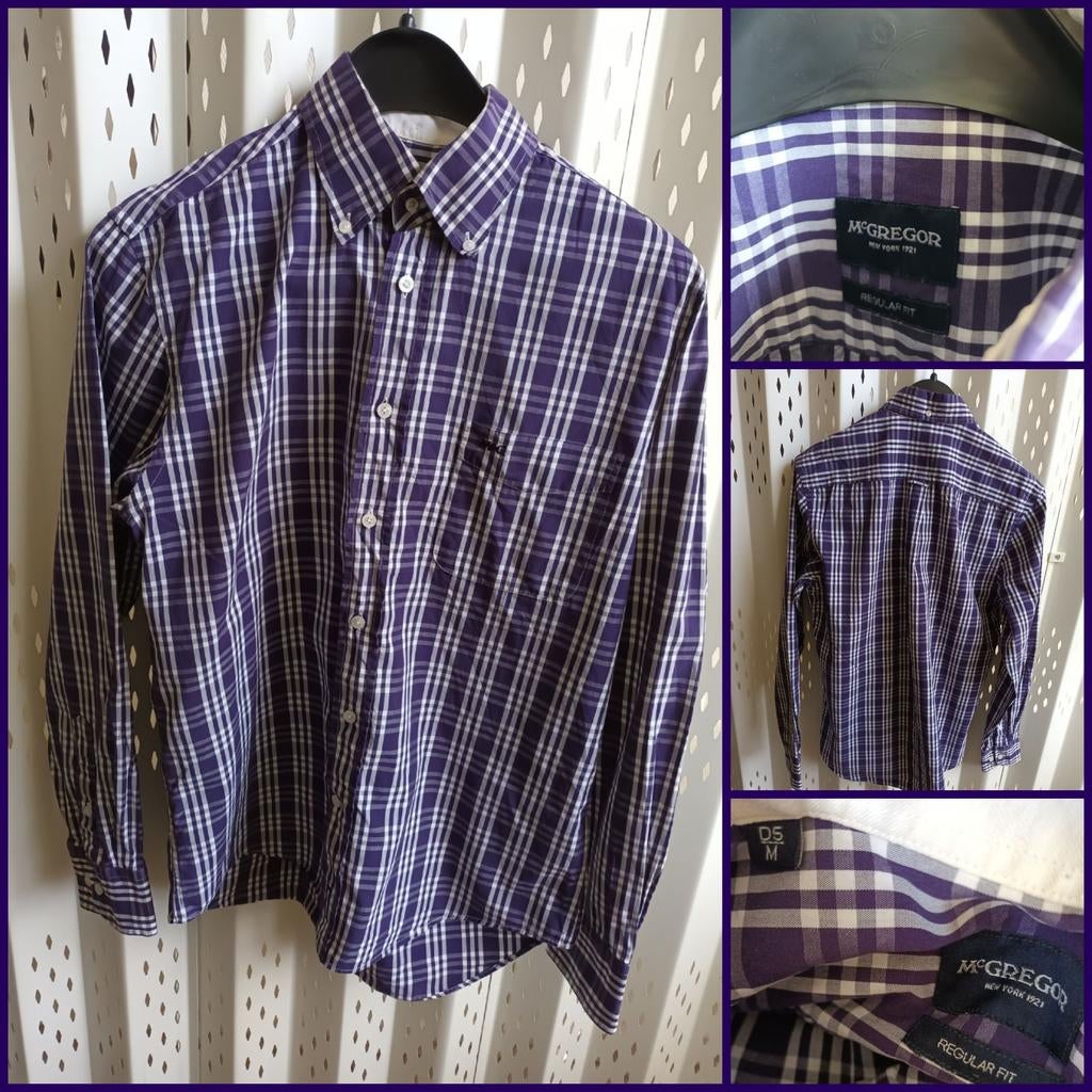 McGregor heren overhemd paars geruit button-down M, McGregor, Paars, Zo goed als nieuw, Halswijdte 39/40 (M)