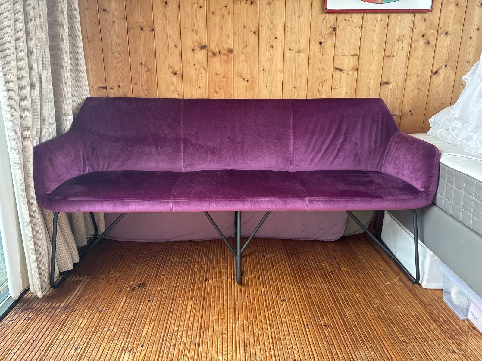 Paarse fluwelen bank - 3-persoons, Ophalen, Minder dan 75 cm, 150 tot 200 cm, Driepersoons
