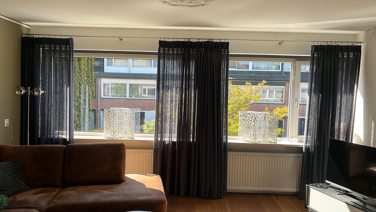 Gordijnroede RVS 5.20 meter en met 5 steunen, Ophalen, Gebruikt