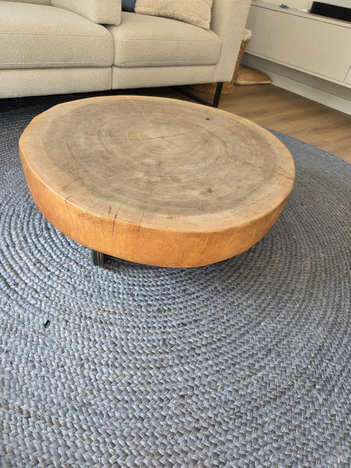 Boomstam salontafel, Huis en Inrichting, Ophalen, Gebruikt, Rond, 50 tot 100 cm