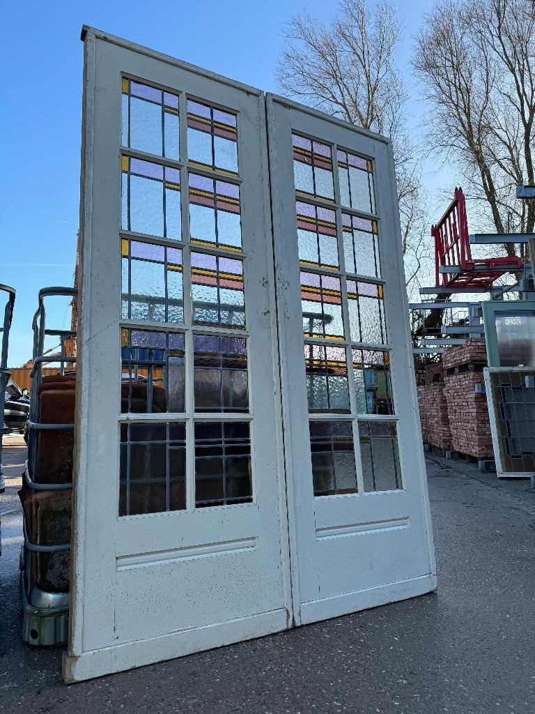 Set schuif / en-suite deuren met glas in lood 211x145cm., Ophalen