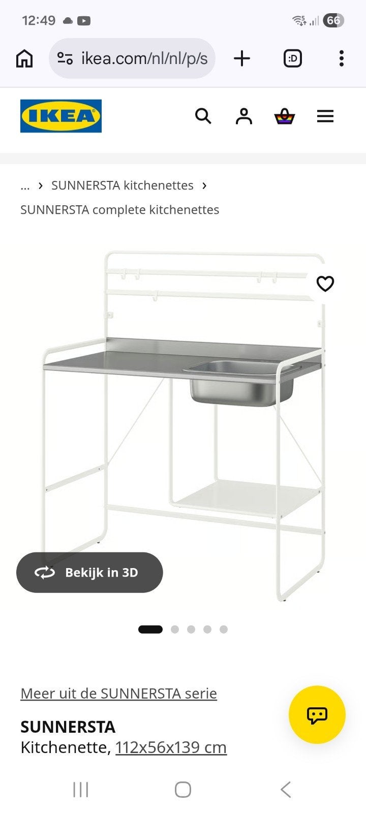 IKEA SUNNERSTA Noodkeuken met kraan en afvoer, Ophalen, Gebruikt, Wit, Overige typen