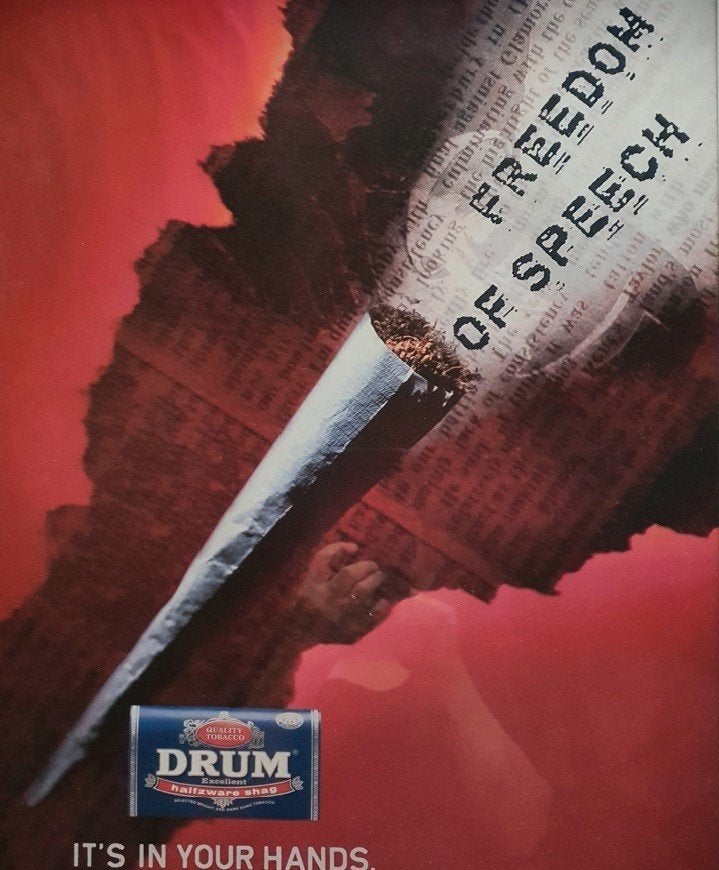 Poster Drum Shag - Rookwaren - Tabak, Verzamelen, Rechthoekig Staand, Ophalen of Verzenden, Zo goed als nieuw, A1 t/m A3