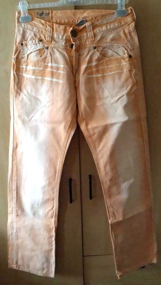 Sovjet Propaganda jeans - mt 30 - Licht oranje, Overige kleuren, Propaganda jeans, W32 (confectie 46) of kleiner, Ophalen of Verzenden