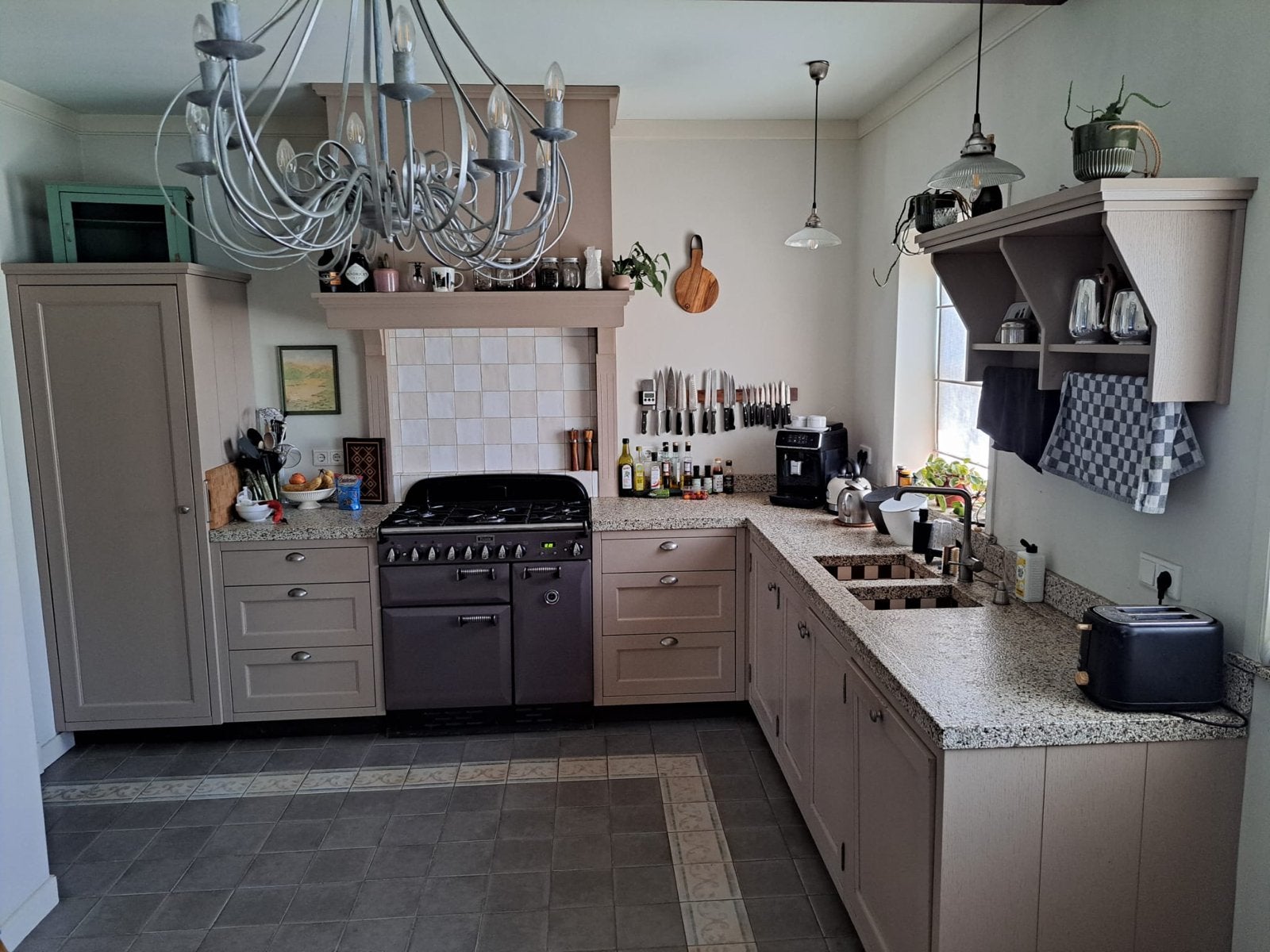 Complete keuken met granito blad,, Huis en Inrichting, Keuken | Complete keukens, Gebruikt, Hoekkeuken, Grijs, Graniet of Steen