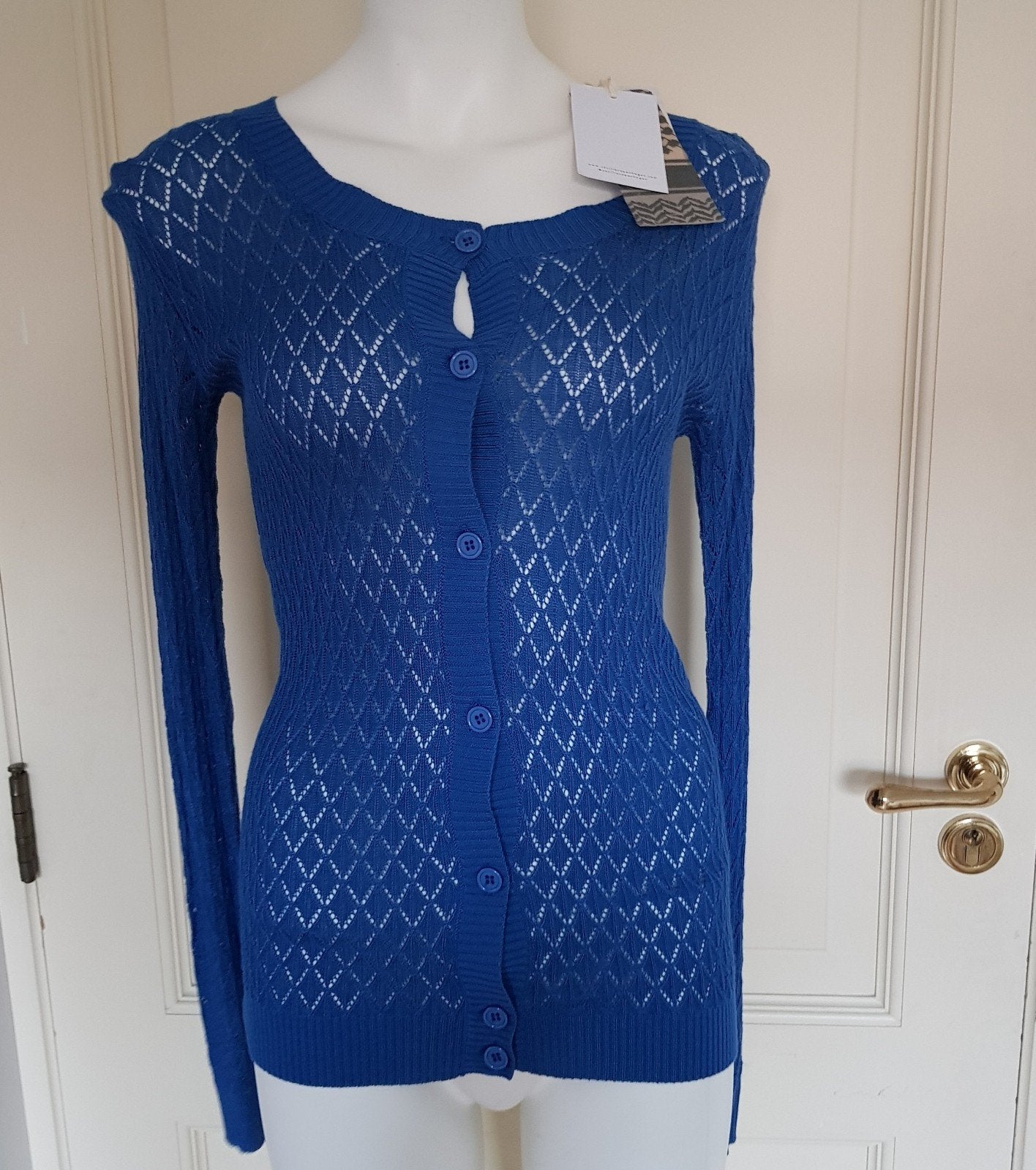 nieuw blauw vest hardblauw vestje 36 S gehaakt opengewerkt, Nieuw, Ophalen of Verzenden, Maat 36 (S), Cecilie Copenhagen