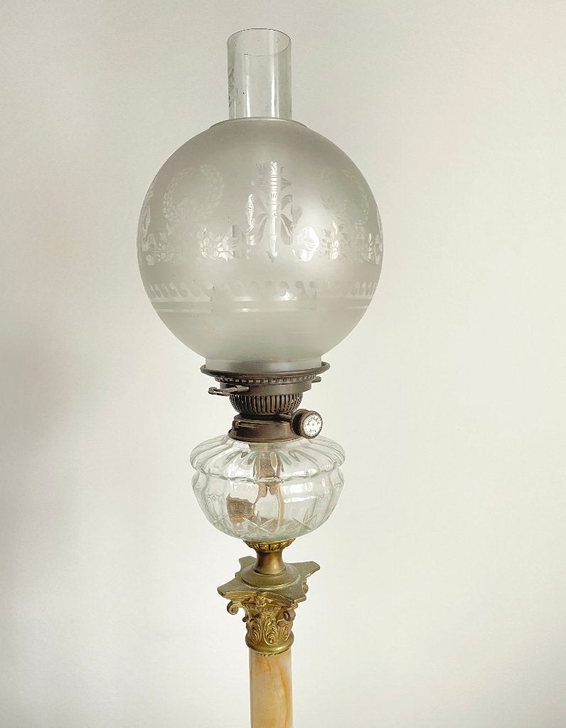 Klassieke petroleumlamp op zuil – 88 cm – Duplexbrander, Ophalen, Gebruikt, Klassiek