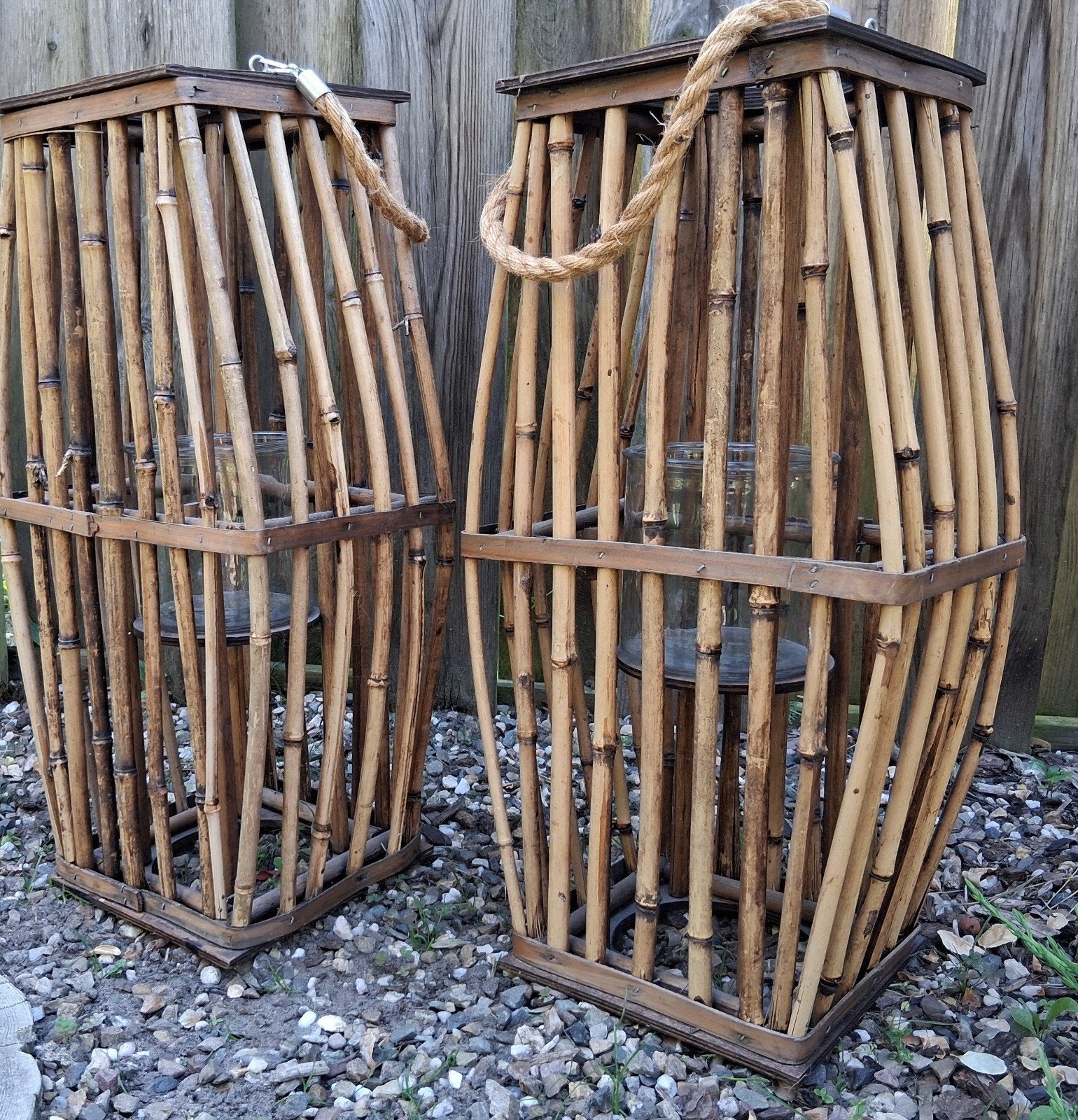Set van 2 Bamboe Lantaarns met Touw Handvat, Ophalen, Gebruikt