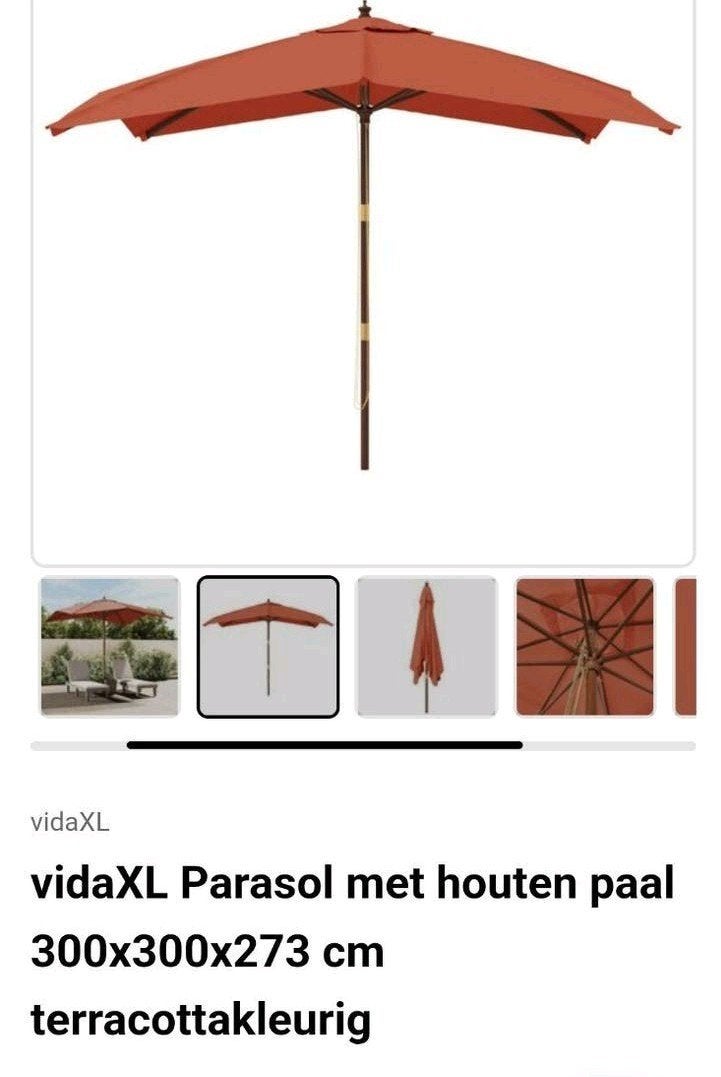 vidaXL Parasol met houten paal 300x300x273 cm, Ophalen, Nieuw, 2 tot 3 meter, Stokparasol