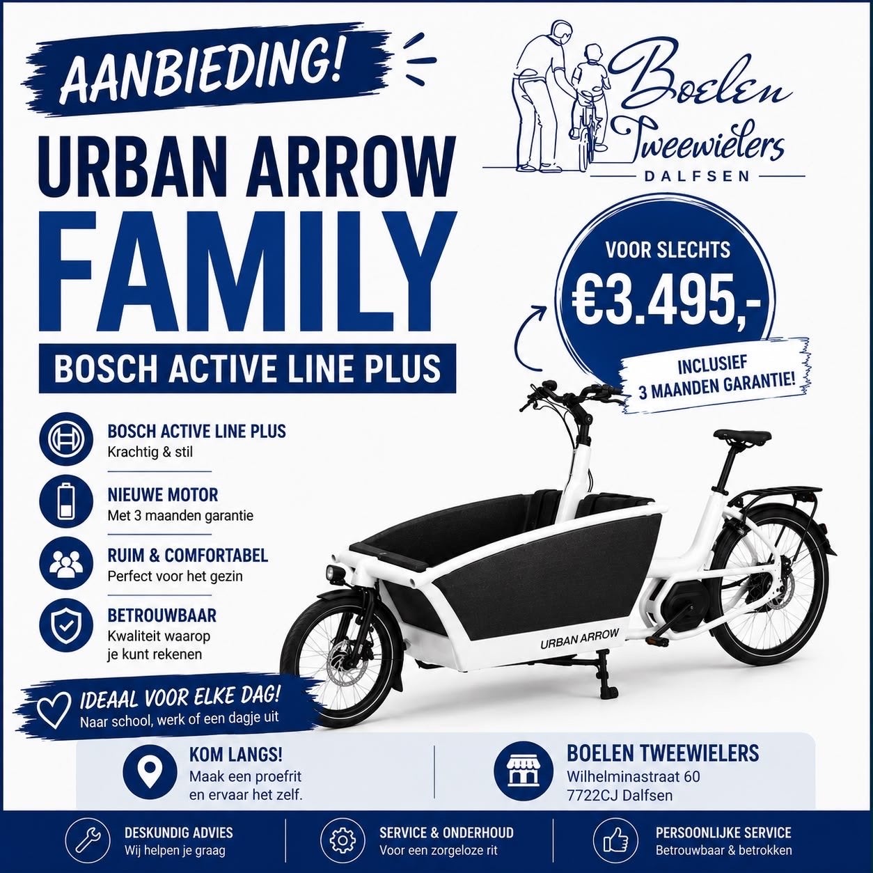 Urban Arrow Family bakfiets Bosch Active Line Plus (nw motor, Fietsen en Brommers, Fietsen | Bakfietsen, Gebruikt, Elektrisch