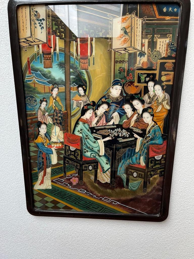 Chinees schilderij omgekeerd geschilderd glas, Verburgt Vintage, 50 tot 75 cm, Ophalen of Verzenden, Schipluidenlaan 20 5035KJ Tilburg