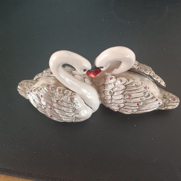 Sieraden opberg box als Zwanen met ketting, Gebruikt, Verzenden, Zilver, Overige materialen
