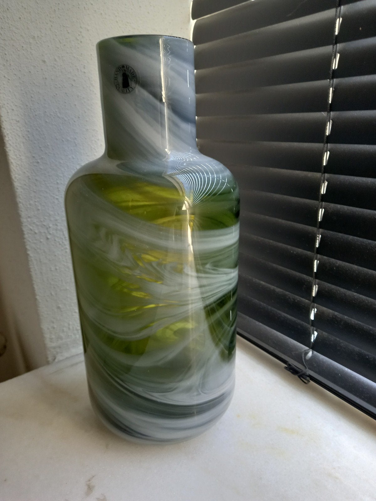 Handgemaakte Designer Ikea Vaas Groen Glas, Ophalen of Verzenden
