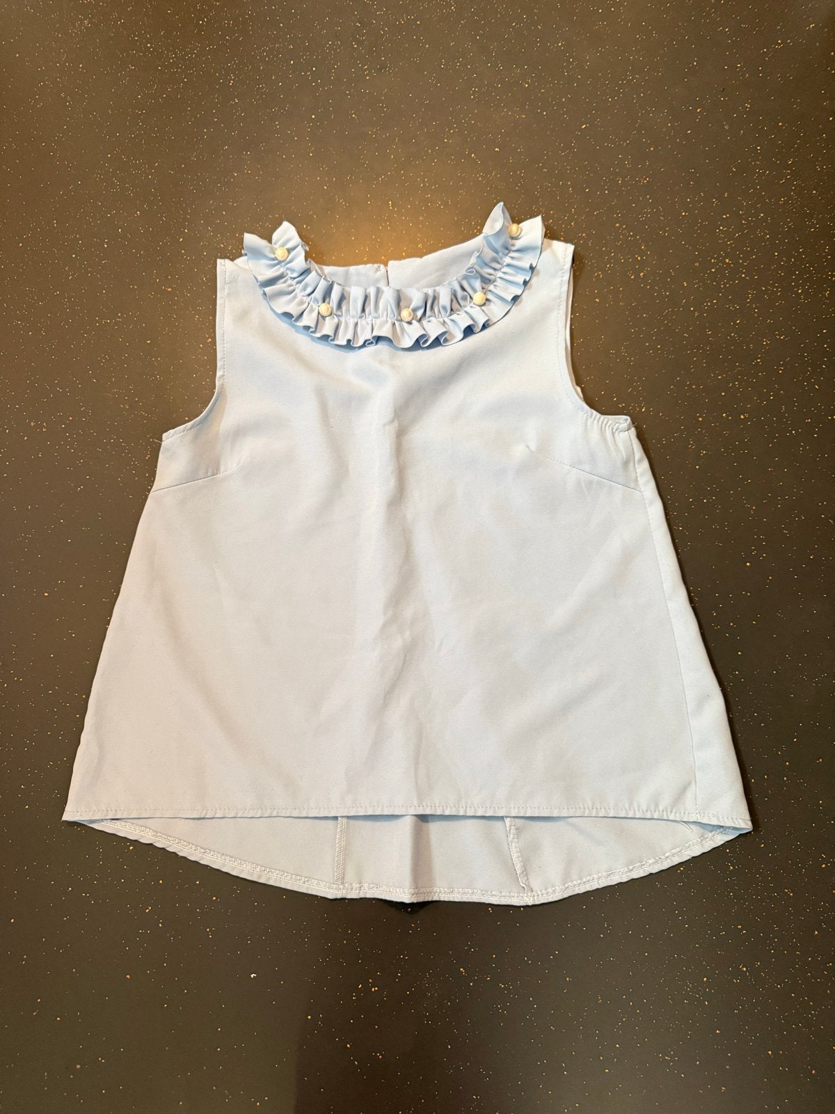 Lichtblauwe mouwloze top met ruches - Maat S, Blauw, Ophalen of Verzenden, Zo goed als nieuw, Maat 36 (S)