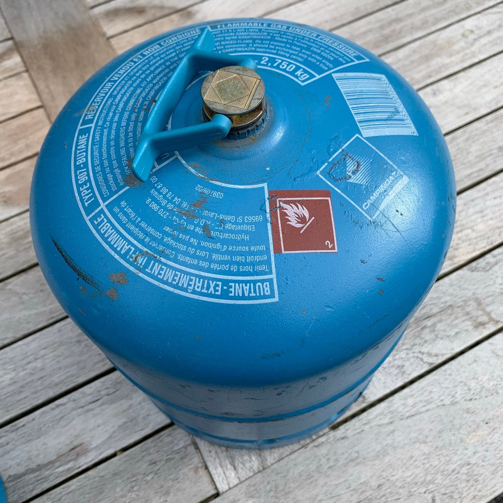 Campingaz Butaan Gasfles Type 907 - 2,75 kg, Ophalen of Verzenden, Gebruikt