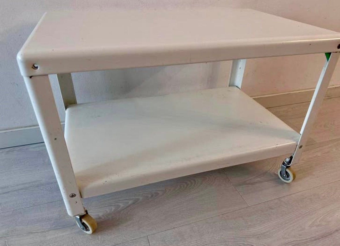 Ikea PS tafeltje wit met wielen bijsteltafeltje, Ophalen, Gebruikt, 50 tot 100 cm, Metaal