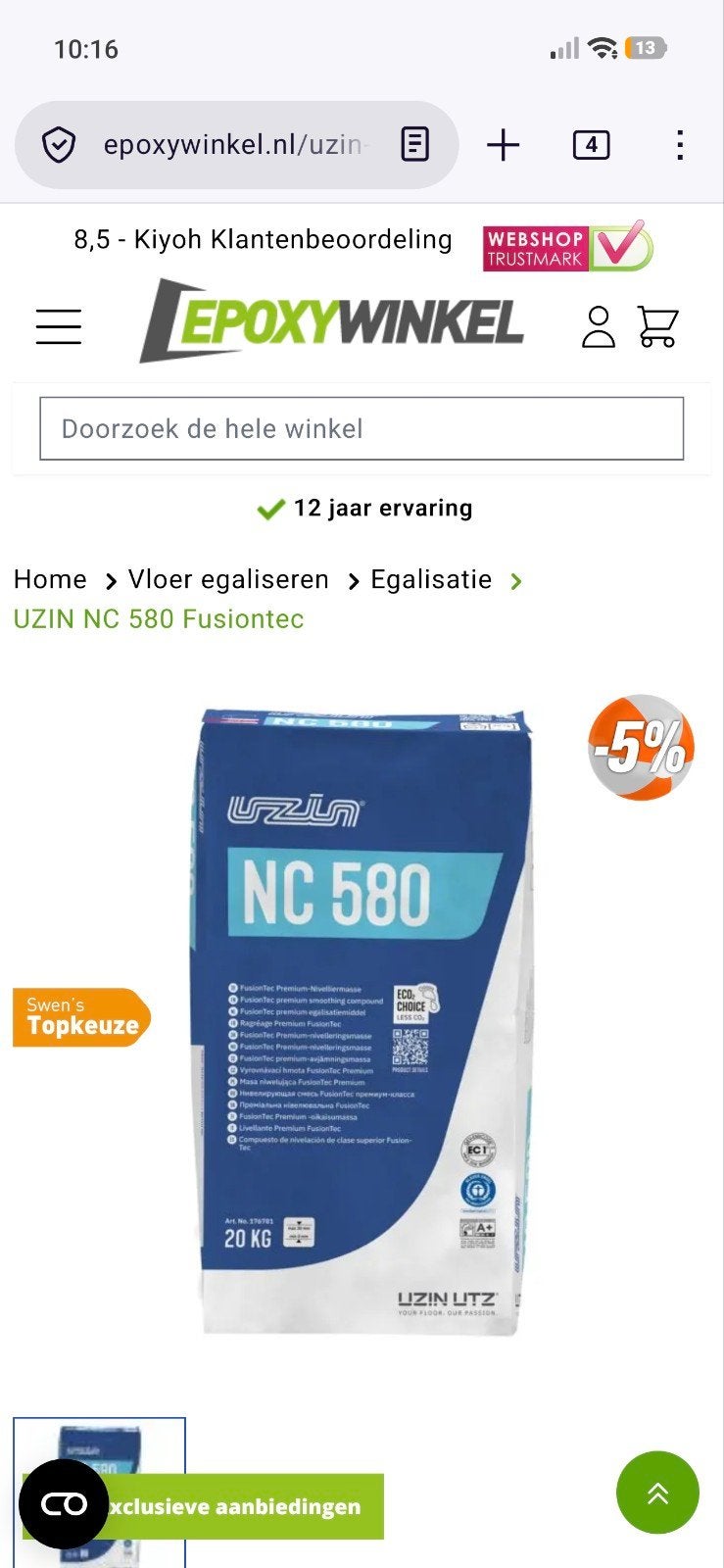 Uzin NC 580 Fusiontec egaline - 45 kg, Ophalen, Nieuw, Overige materialen, Overige typen