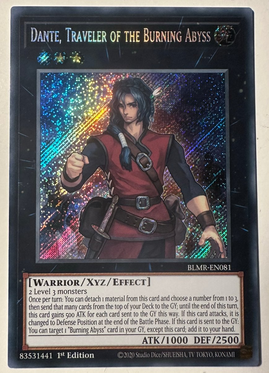 Yu-Gi-Oh! Dante, Traveler of the Burning Abyss BLMR 1st !, Ophalen of Verzenden, Zo goed als nieuw, Losse kaart, Foil