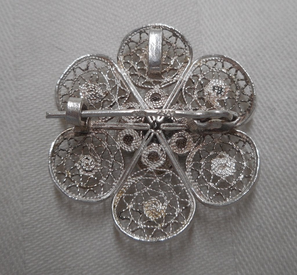 Zilveren vintage broche / hanger bloem nr.1420, Verzenden, Minder dan 4 cm, Zo goed als nieuw, Zilver