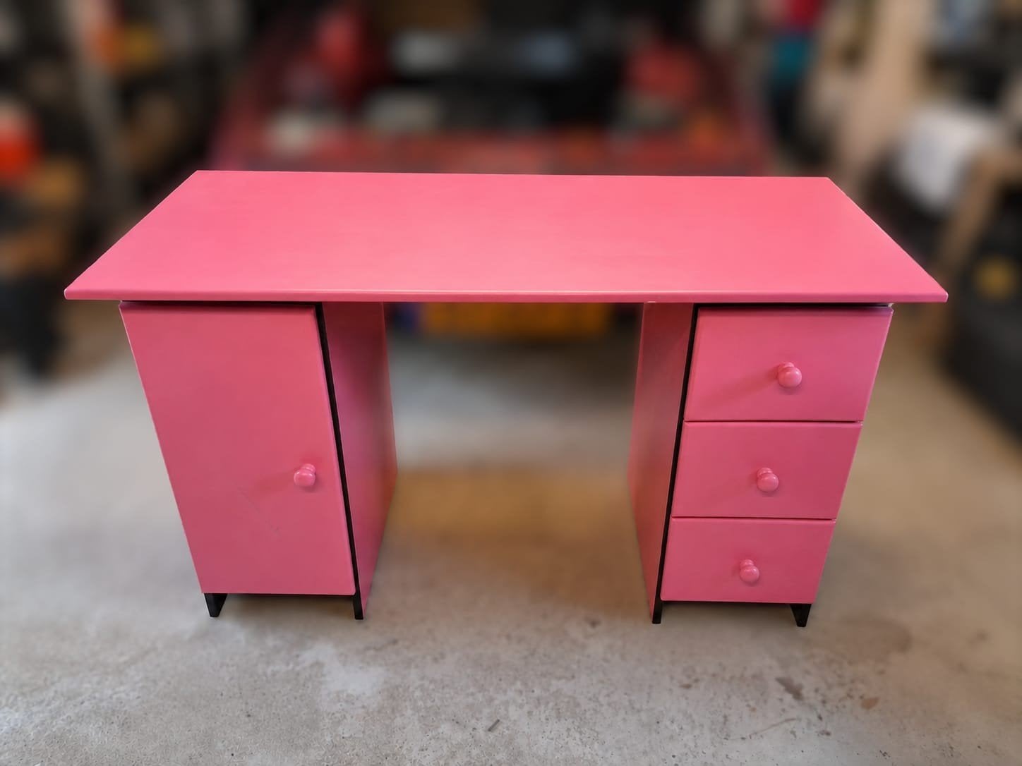Roze bureau met lades en kastje - Gebruikt, Ophalen, Met lades, Gebruikt, Roze