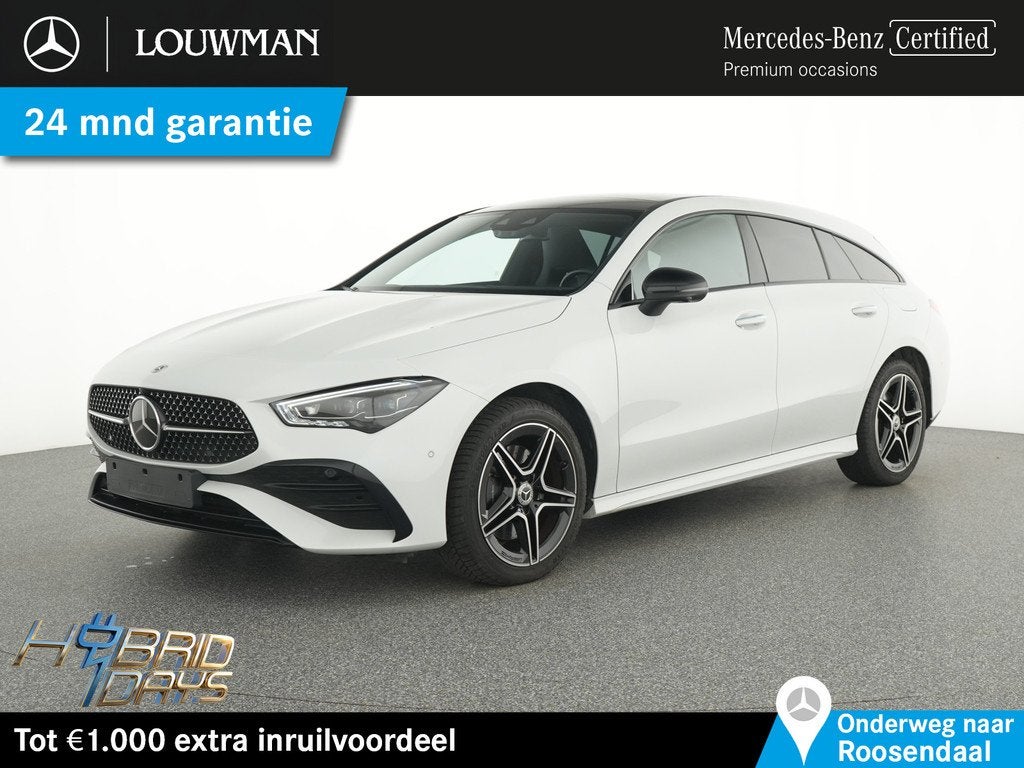Mercedes-Benz CLA-Klasse Shooting Brake 250 e AMG Nightpakke, Auto's, Mercedes-Benz, Zwart, 4 cilinders, 15 kWh, Wit