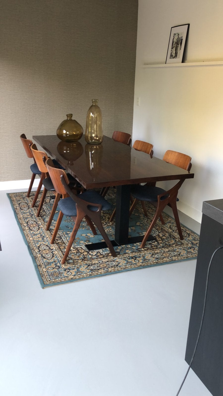 Eiken tafel met stalen H poten, Ophalen, Eikenhout, 200 cm of meer, 50 tot 100 cm