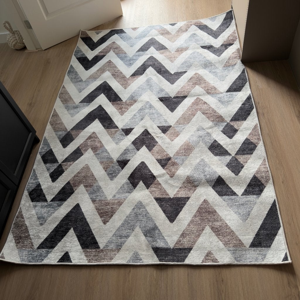 Zigzag vloerkleed Tapeso Moderna bruin 140x200cm, Ophalen, 100 tot 150 cm, Grijs, 200 cm of meer