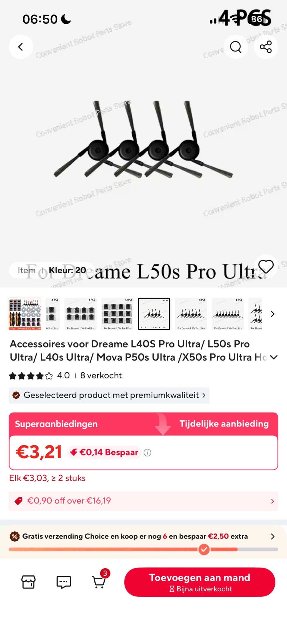 Zijborstels voor Dreame L40S/L50s Pro Ultra Robotstofzuiger, Ophalen of Verzenden, Nieuw