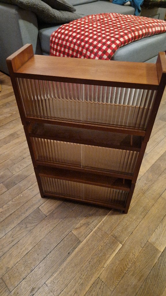 3x Kastjes met schuif glas jaren 70 look massief hout, Ophalen of Verzenden, Zo goed als nieuw