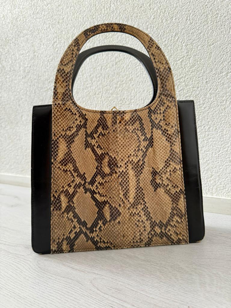 Zumpolle handtas met echt Slangenleer (vintage50/60), Sieraden, Tassen en Uiterlijk, Tassen | Damestassen, Ophalen, Gebruikt, Bruin