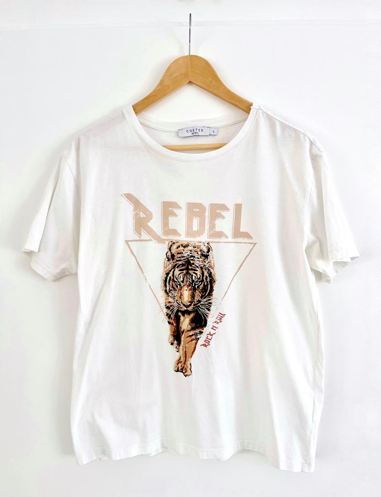 Costes wit T-shirt L 40 tijger print perzik roze katoen wit, Wit, Maat 42/44 (L), Ophalen of Verzenden, Zo goed als nieuw