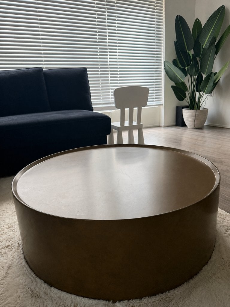 Originele Riverdale Rocco salontafel Ø90 cm - Goud - Metaal, Ophalen, Gebruikt, 100 tot 150 cm, Modern/industrieel/hotel chique