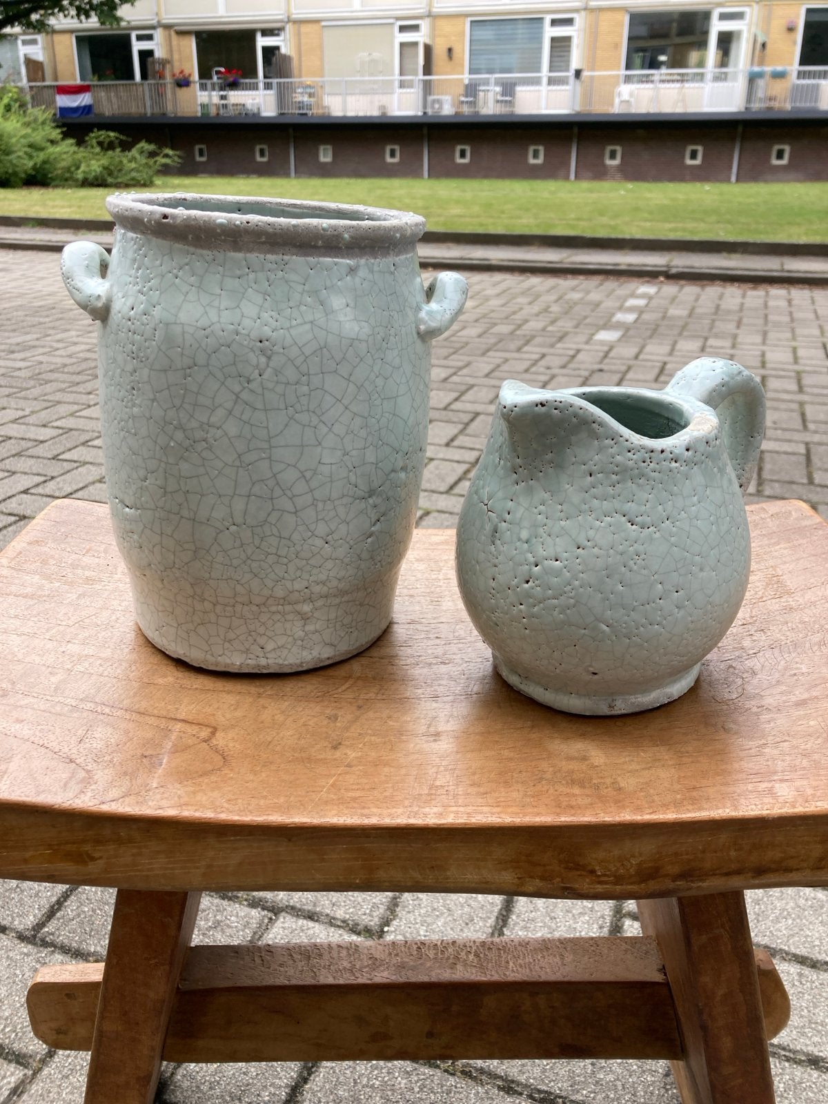 Decoratieve Pot en Kan Set - Craquelé Keramiek, Ophalen