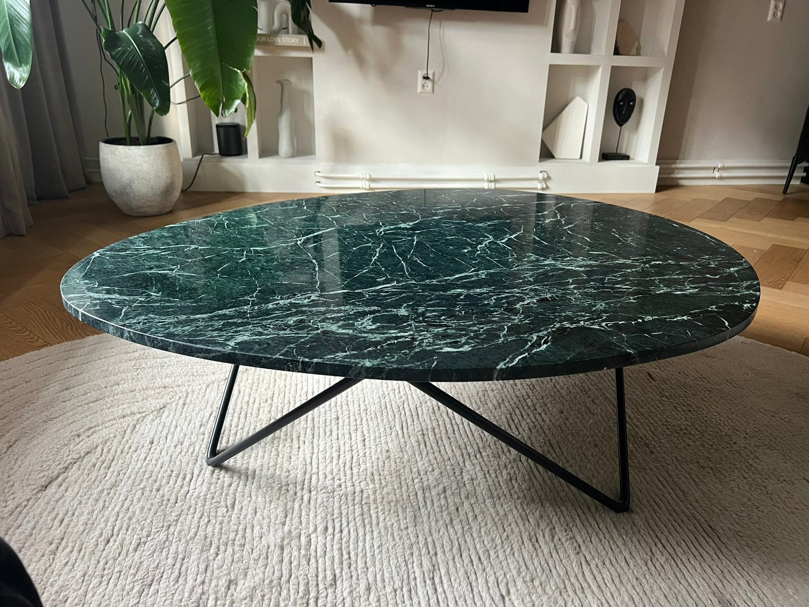 Design salontafel Trivisan - groen marmer, Ophalen, Zo goed als nieuw, 100 tot 150 cm, 50 tot 100 cm