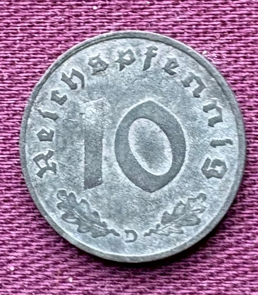 Zinken Duitse 10 Reichspfennig munt 1941D, Ophalen of Verzenden, Duitsland, Losse munt