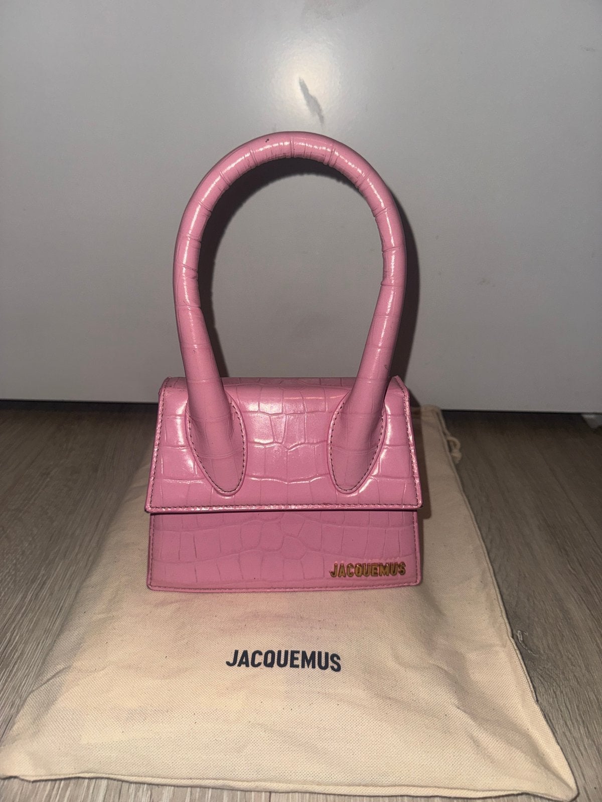 Jacquemus Tas Croco Pink Large, Ophalen of Verzenden, Gebruikt, Roze, Handtas
