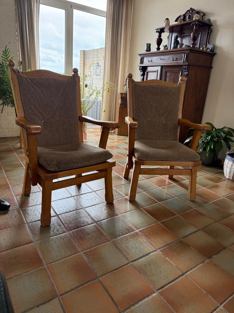 2 massief eikenhouten fauteuils Meubelfabriek Oisterwijk, Huis en Inrichting, Ophalen, Gebruikt, Minder dan 75 cm, 50 tot 75 cm