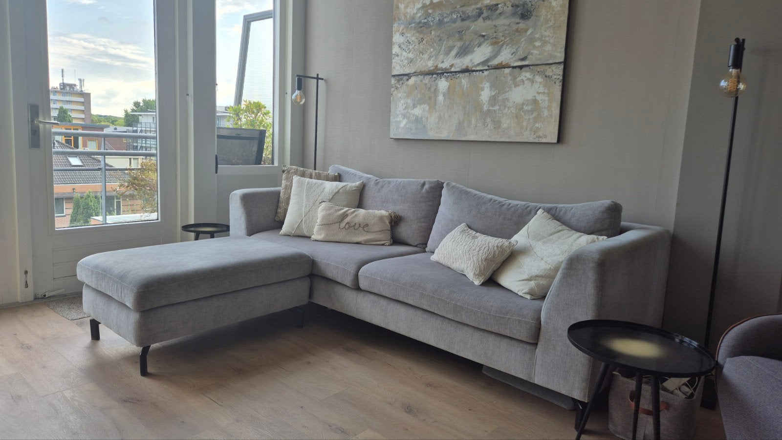 Room108  prachtige 3-zitsbank grijs met chaise longue (hocke, Ophalen, Gebruikt, Driepersoons, 75 tot 100 cm