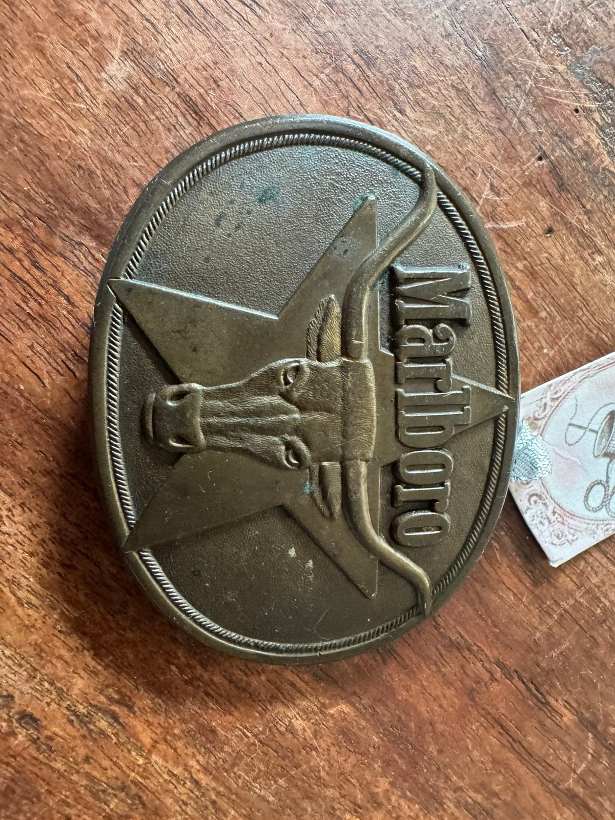 Vintage Marlboro Solid Brass riemgesp 1987 – Philip Morris, Ophalen of Verzenden, Gedragen, Bruin