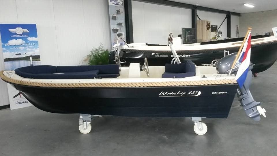 Wiedesloep 421 vaarklaar met Yamaha 15pk en complete set, Gebruikt, Zonnedek, Buitenboordmotor, Ophalen