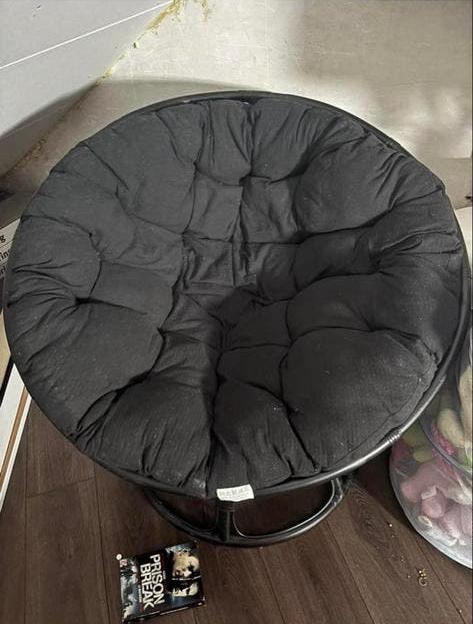 Zwarte papasan stoel met kussen, Huis en Inrichting, Ophalen, Gebruikt, Zwart, Eén
