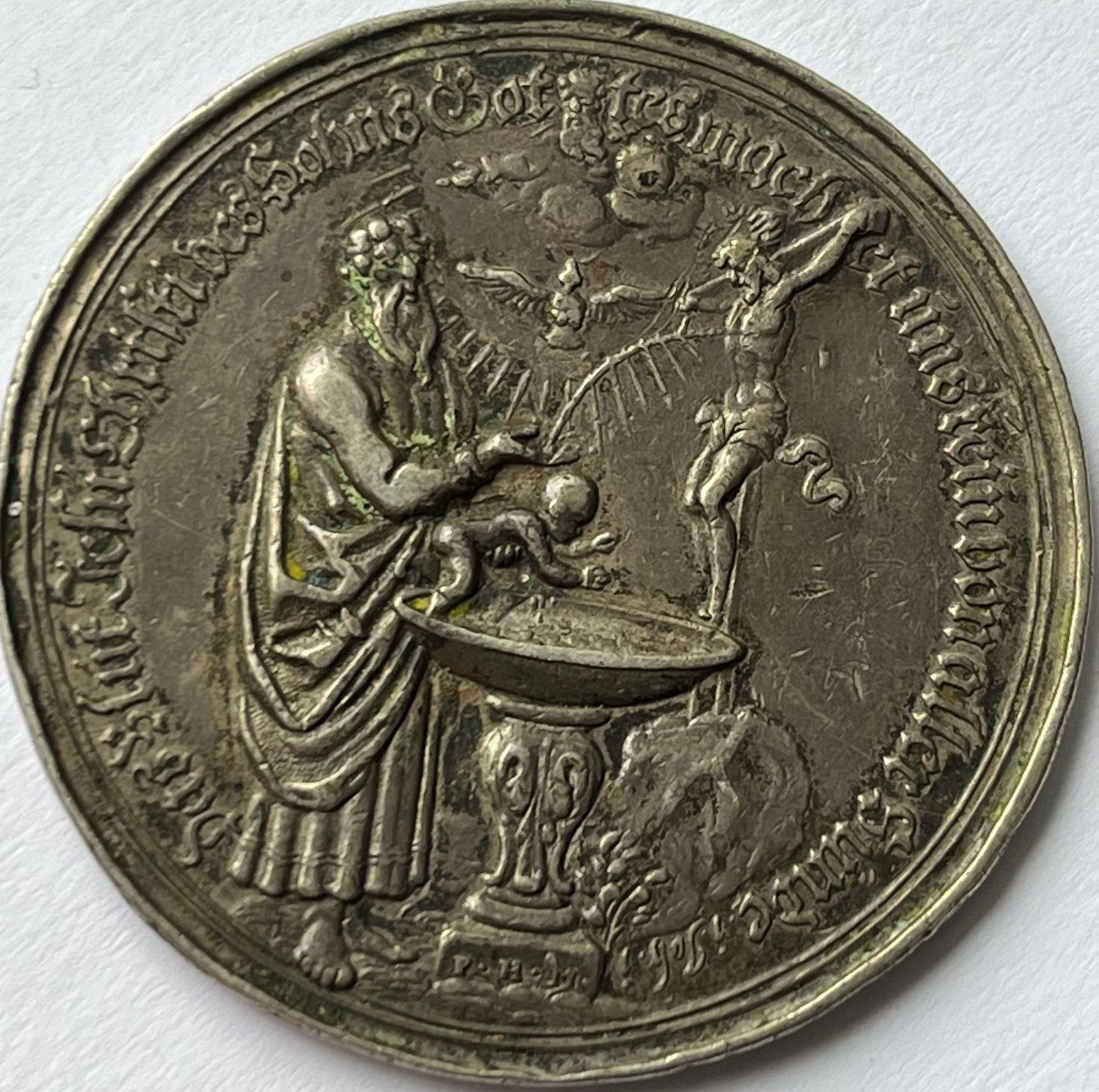 Augsburg zeldzame zilveren doop penning onstreeks 1700, Ophalen of Verzenden, Zilver, Buitenland
