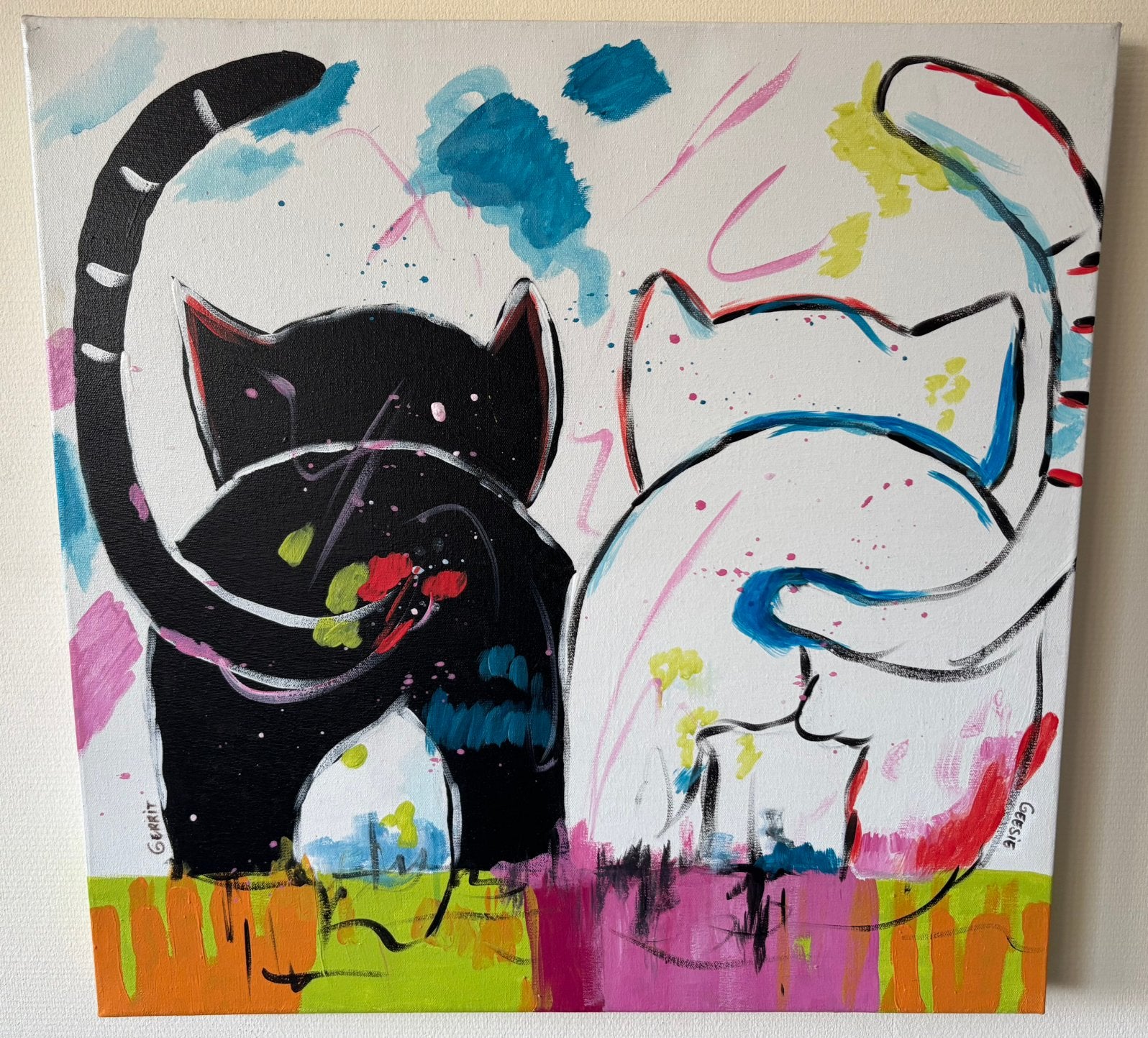Yin Yang poezen schilderij, Ophalen