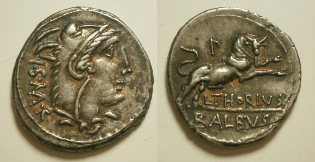 Romeinse Republiek 105 BC L. Thorius Balbus Denarius, Ophalen of Verzenden, Italië, Losse munt, Zilver