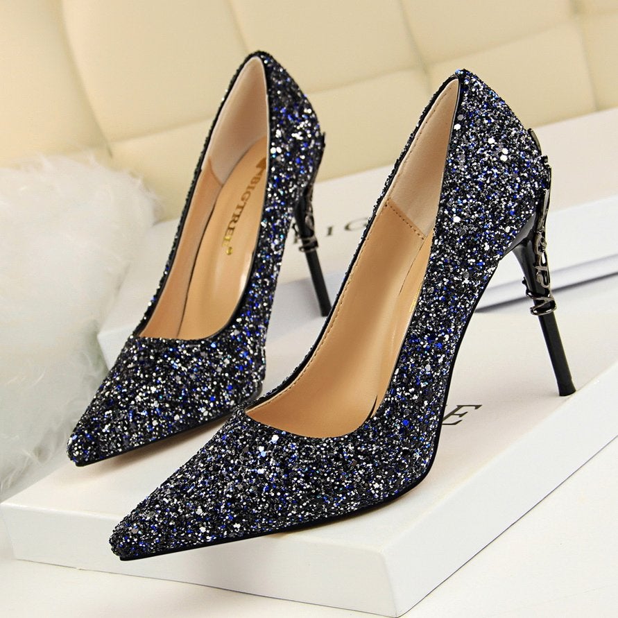 Hoge blauwe dames glitter hakken stiletto pumps glimmende, Verzenden, Nieuw, Blauw, Pumps