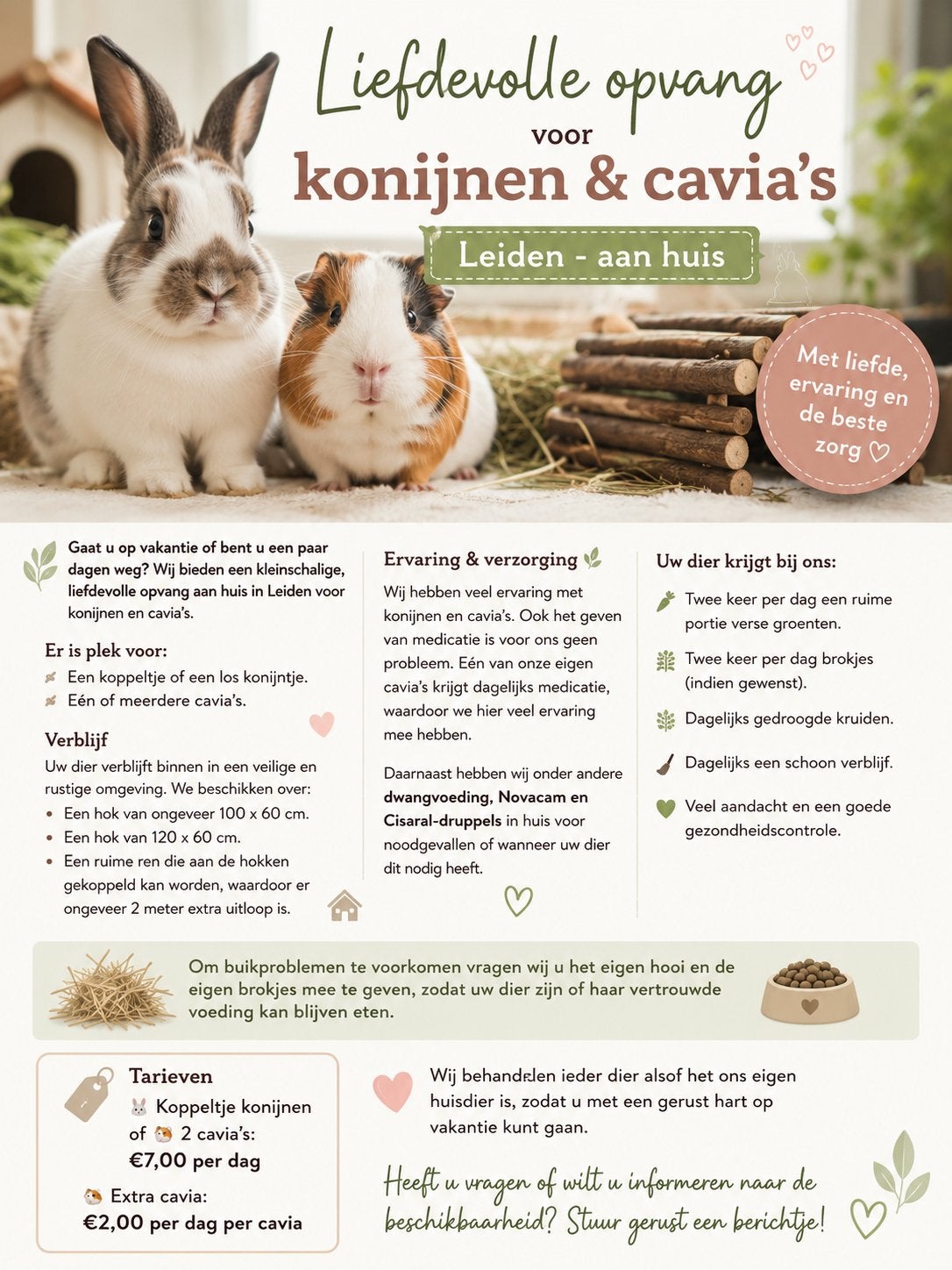Dieren oppas  vakantieopvang voor konijnen en cavia’s, Ophalen of Verzenden, Zo goed als nieuw, Verzorging