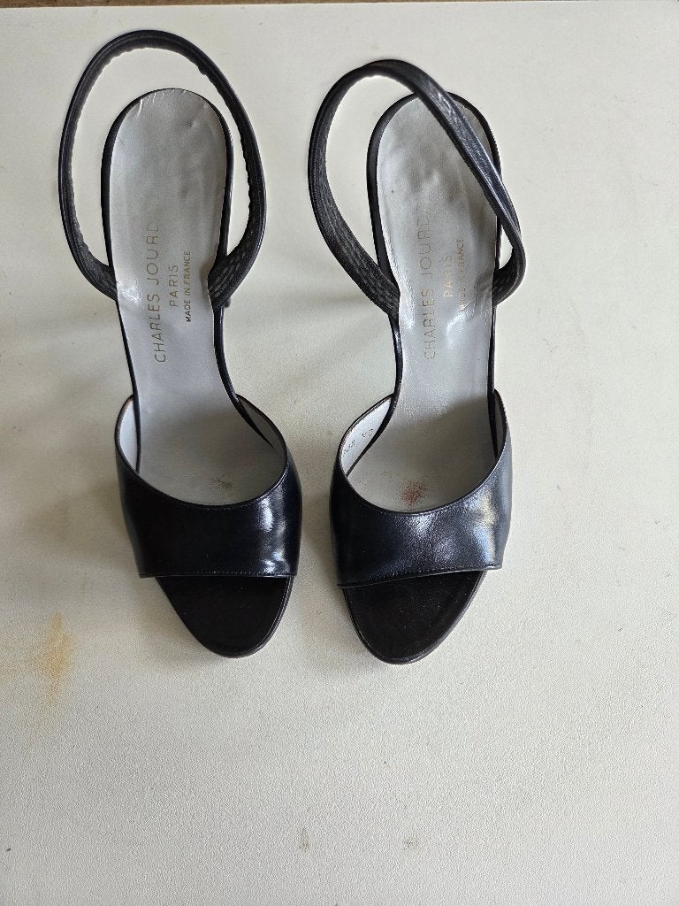 Charles Jourdan, slingback-pumps open teen, zwart, maat 38, Kleding | Dames, Pumps, Zwart, Charles Jourdan, Ophalen of Verzenden