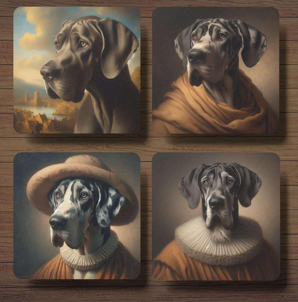 Duitse Dog Rembrandt stijl onderzetters met houder, Ophalen of Verzenden, Nieuw, Glas of Kopje